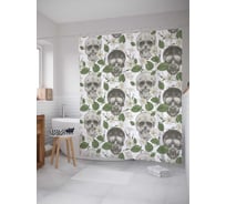 Штора (занавеска) для ванной JoyArty "Черепы и листья" из сатена, 180х200 см с крючками, sc_30333