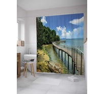Штора (занавеска) для ванной JoyArty "Мост вдоль берега" из сатена, 180х200 см с крючками, sc_32474