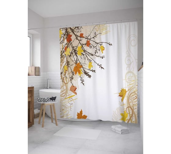 Штора (занавеска) для ванной JoyArty "Осенний листопад" из сатена, 180х200 см с крючками, sc_32510 1