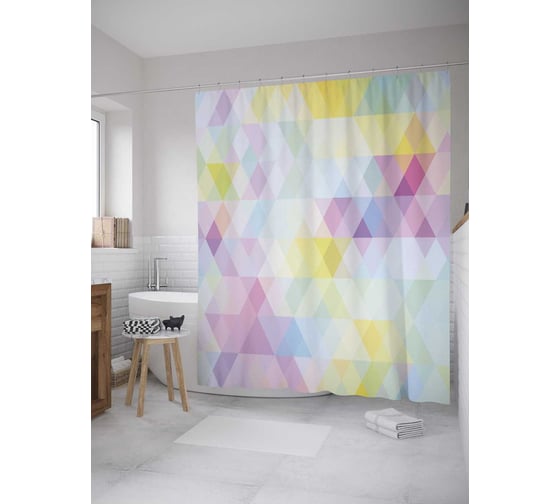 Штора (занавеска) для ванной JoyArty "Треугольные блики" из сатена, 180х200 см с крючками, sc_32448 1