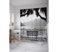 Штора (занавеска) для ванной JoyArty "С видом на горное озеро" из сатена, 180х200 см с крючками, sc_32481