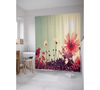 Штора (занавеска) для ванной JoyArty "Полевые цветы под солнцем" из сатена, 180х200 см с крючками, sc_30382
