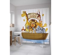 Штора (занавеска) для ванной JoyArty "Зоопарк на лодке" из сатена, 180х200 см с крючками, sc_32523