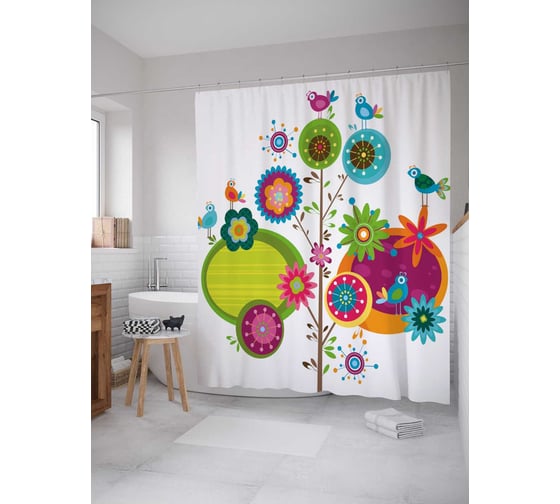 Штора (занавеска) для ванной JoyArty "Цветное необычное древо" из сатена, 180х200 см с крючками, sc_30292 1