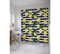 Штора (занавеска) для ванной JoyArty "Лимоны на полосах" из сатена, 180х200 см с крючками, sc_31919