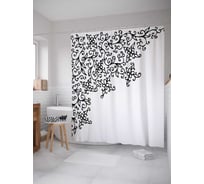 Штора (занавеска) для ванной JoyArty "Черные узоры" из сатена, 180х200 см с крючками, sc_30392