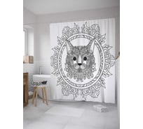 Штора (занавеска) для ванной JoyArty "Кошачья мандала" из сатена, 180х200 см с крючками, sc_32405