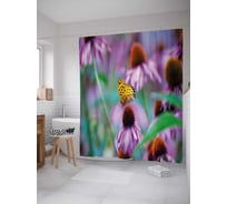 Штора (занавеска) для ванной JoyArty "Бабочка на эхинацее" из сатена, 180х200 см с крючками, sc_32519