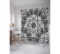Штора (занавеска) для ванной JoyArty "Монохромная вязь" из сатена, 180х200 см с крючками, sc_32387