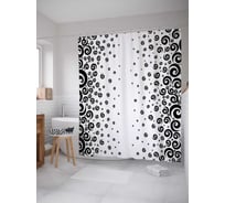 Штора (занавеска) для ванной JoyArty "Черные спирали" из сатена, 180х200 см с крючками, sc_30454