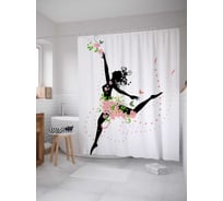 Штора (занавеска) для ванной JoyArty "Балерина в цветах" из сатена, 180х200 см с крючками, sc_30526