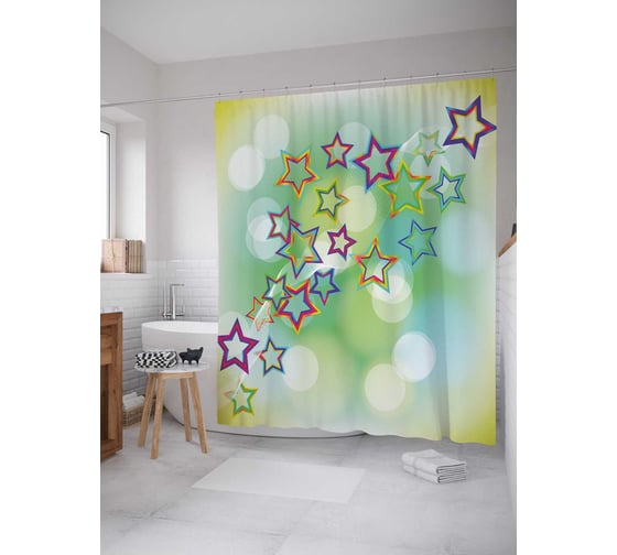 Штора (занавеска) для ванной JoyArty "Звезды на бликах" из сатена, 180х200 см с крючками, sc_31448 1