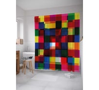 Штора (занавеска) для ванной JoyArty "Цветное квадратное пространство" из сатена, 180х200 см с крючками, sc_30889