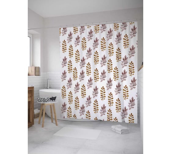 Штора (занавеска) для ванной JoyArty "Нарисованные листья" из сатена, 180х200 см с крючками, sc_31327 1