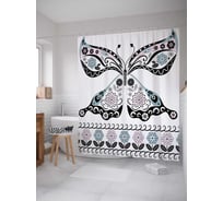 Штора (занавеска) для ванной JoyArty "Узорчатая бабочка" из сатена, 180х200 см с крючками, sc_30927