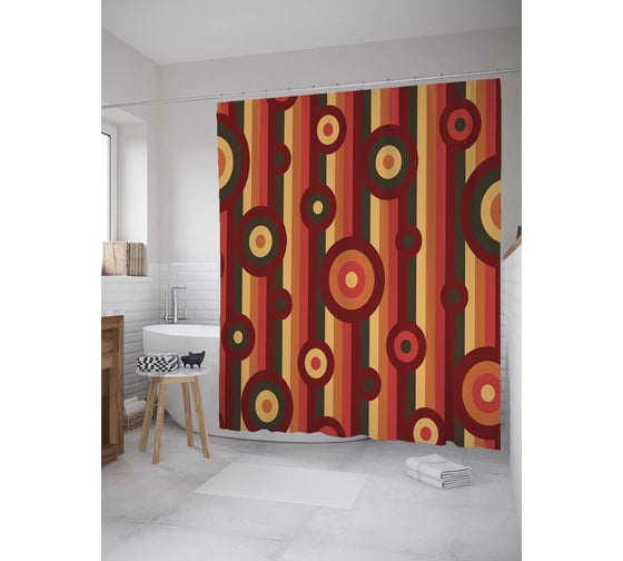 Штора (занавеска) для ванной JoyArty "Геометрические полосы" из сатена, 180х200 см с крючками, sc_31328 1