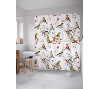 Штора (занавеска) для ванной JoyArty "Зеленые пташки" из сатена, 180х200 см с крючками, sc_30210