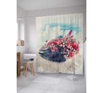Штора (занавеска) для ванной JoyArty "Цветы на камне" из сатена, 180х200 см с крючками, sc_30937