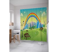 Штора (занавеска) для ванной JoyArty "Радуга над городом" из сатена, 180х200 см с крючками, sc_30779