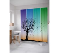 Штора (занавеска) для ванной JoyArty "Силуэт дерева на цветных полосах" из сатена, 180х200 см с крючками, sc_31330
