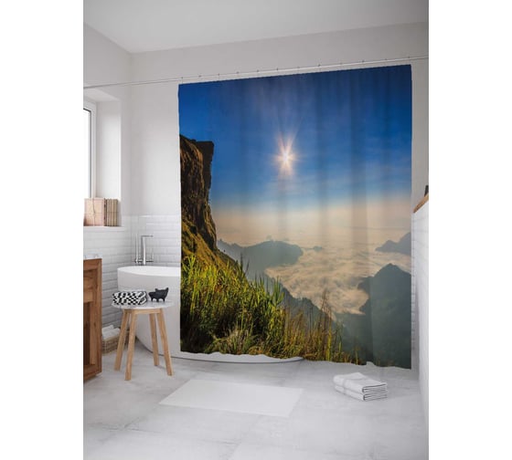 Штора (занавеска) для ванной JoyArty "Восход солнца" из сатена, 180х200 см с крючками, sc_30936 1