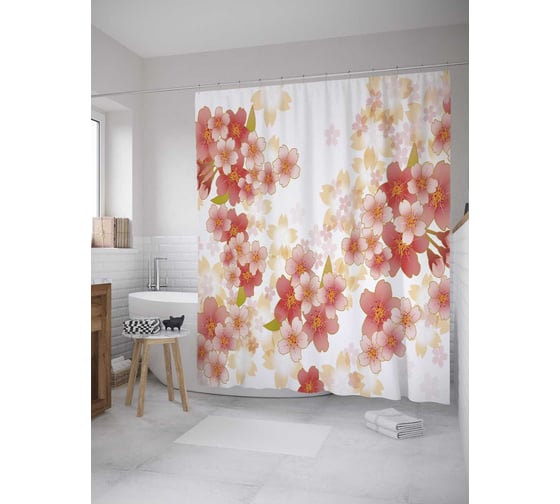 Штора (занавеска) для ванной JoyArty "Коралловые букеты" из сатена, 180х200 см с крючками, sc_31221 1