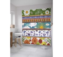 Штора (занавеска) для ванной JoyArty "Полосы с цветочными узорами" из сатена, 180х200 см с крючками, sc_31279
