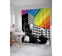 Штора (занавеска) для ванной JoyArty "Вид серого города" из сатена, 180х200 см с крючками, sc_30934