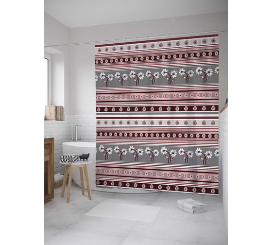 Штора (занавеска) для ванной JoyArty "Узорчатые линии" из сатена, 180х200 см с крючками, sc_31318 1