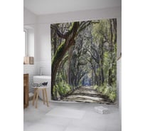 Штора (занавеска) для ванной JoyArty "Лесная тропинка" из сатена, 180х200 см с крючками, sc_31054