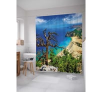 Штора (занавеска) для ванной JoyArty "Лазурный пляж с высоты птьичьего полета" из сатена, 180х200 см с крючками, sc_30247