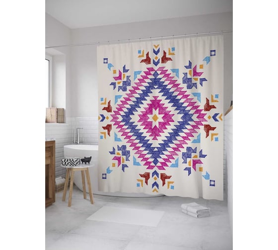 Штора (занавеска) для ванной JoyArty "Племенной элемент" из сатена, 180х200 см с крючками, sc_31384 1