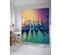 Штора (занавеска) для ванной JoyArty "Закат над портовыми лодками" из сатена, 180х200 см с крючками, sc_30194