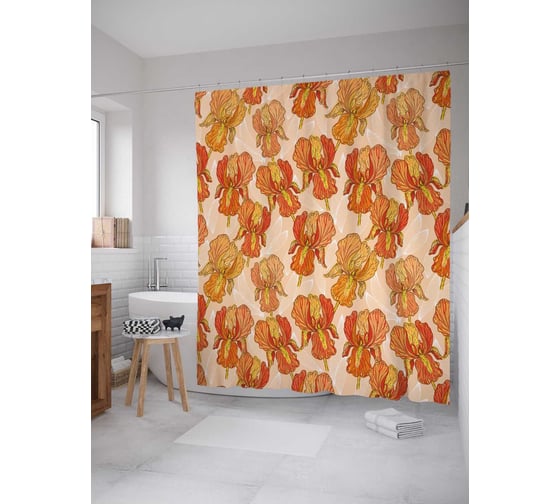 Штора (занавеска) для ванной JoyArty "Огненные цветы" из сатена, 180х200 см с крючками, sc_30849 1