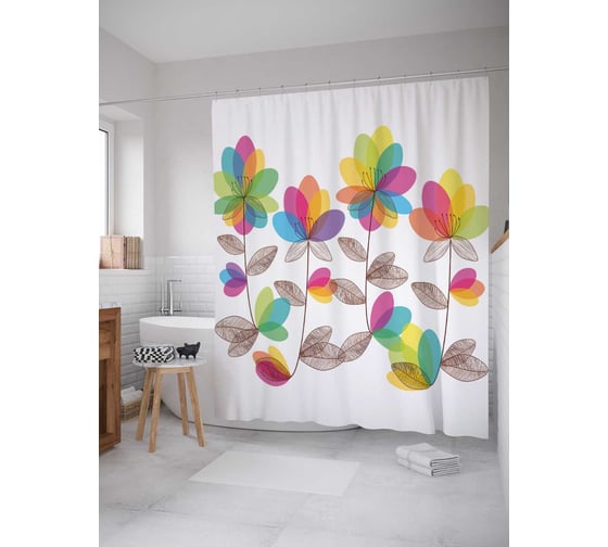 Штора (занавеска) для ванной JoyArty "Поляна семицветов" из сатена, 180х200 см с крючками, sc_30283 1