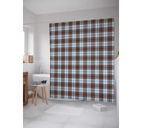 Штора (занавеска) для ванной JoyArty "Коричнево-голубая клетка" из сатена, 180х200 см с крючками, sc_31114