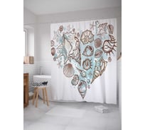 Штора (занавеска) для ванной JoyArty "Сердце ракушек" из сатена, 180х200 см с крючками, sc_30836