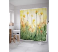 Штора (занавеска) для ванной JoyArty "Солнечные акварельные цветы" из сатена, 180х200 см с крючками, sc_30943