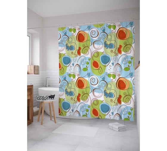 Штора (занавеска) для ванной JoyArty "Круги со спиралью" из сатена, 180х200 см с крючками, sc_30825 1