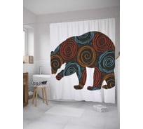 Штора (занавеска) для ванной JoyArty "Медведь с орнаментом" из сатена, 180х200 см с крючками, sc_31370