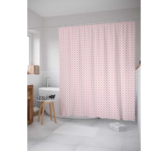 Штора (занавеска) для ванной JoyArty "Розовая клетка" из сатена, 180х200 см с крючками, sc_30630 1