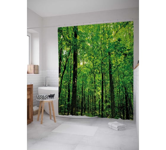 Штора (занавеска) для ванной JoyArty "Бесконечный лес" из сатена, 180х200 см с крючками, sc_30867 1