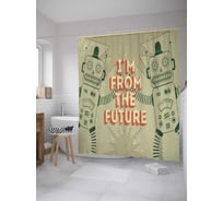 Штора (занавеска) для ванной JoyArty "Роботы из будущего" из сатена, 180х200 см с крючками, sc_31312