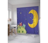 Штора (занавеска) для ванной JoyArty "Спящие совы и луна" из сатена, 180х200 см с крючками, sc_31274