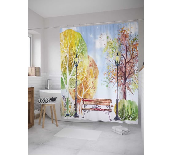 Штора (занавеска) для ванной JoyArty "Нарисованный пейзаж" из сатена, 180х200 см с крючками, sc_31432 1