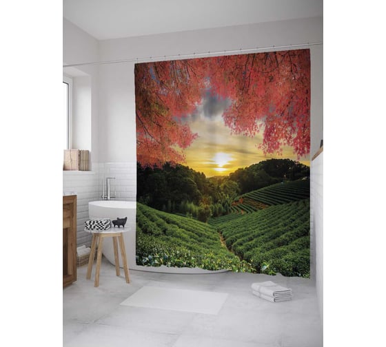 Штора (занавеска) для ванной JoyArty "Террасы на склоне" из сатена, 180х200 см с крючками, sc_31386 1