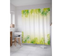 Штора (занавеска) для ванной JoyArty "Рамка листьев монстеры" из сатена, 180х200 см с крючками, sc_30219