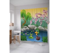 Штора (занавеска) для ванной JoyArty "Утка и лягушка" из сатена, 180х200 см с крючками, sc_30213