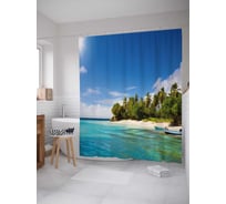 Штора (занавеска) для ванной JoyArty "Островной лазурный берег" из сатена, 180х200 см с крючками, sc_31232