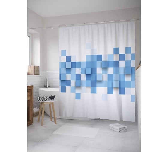 Штора (занавеска) для ванной JoyArty "Рассыпчатые квдраты" из сатена, 180х200 см с крючками, sc_31363